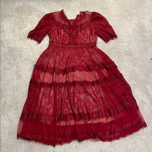 Elegant Red Lace Dress lined with tulle